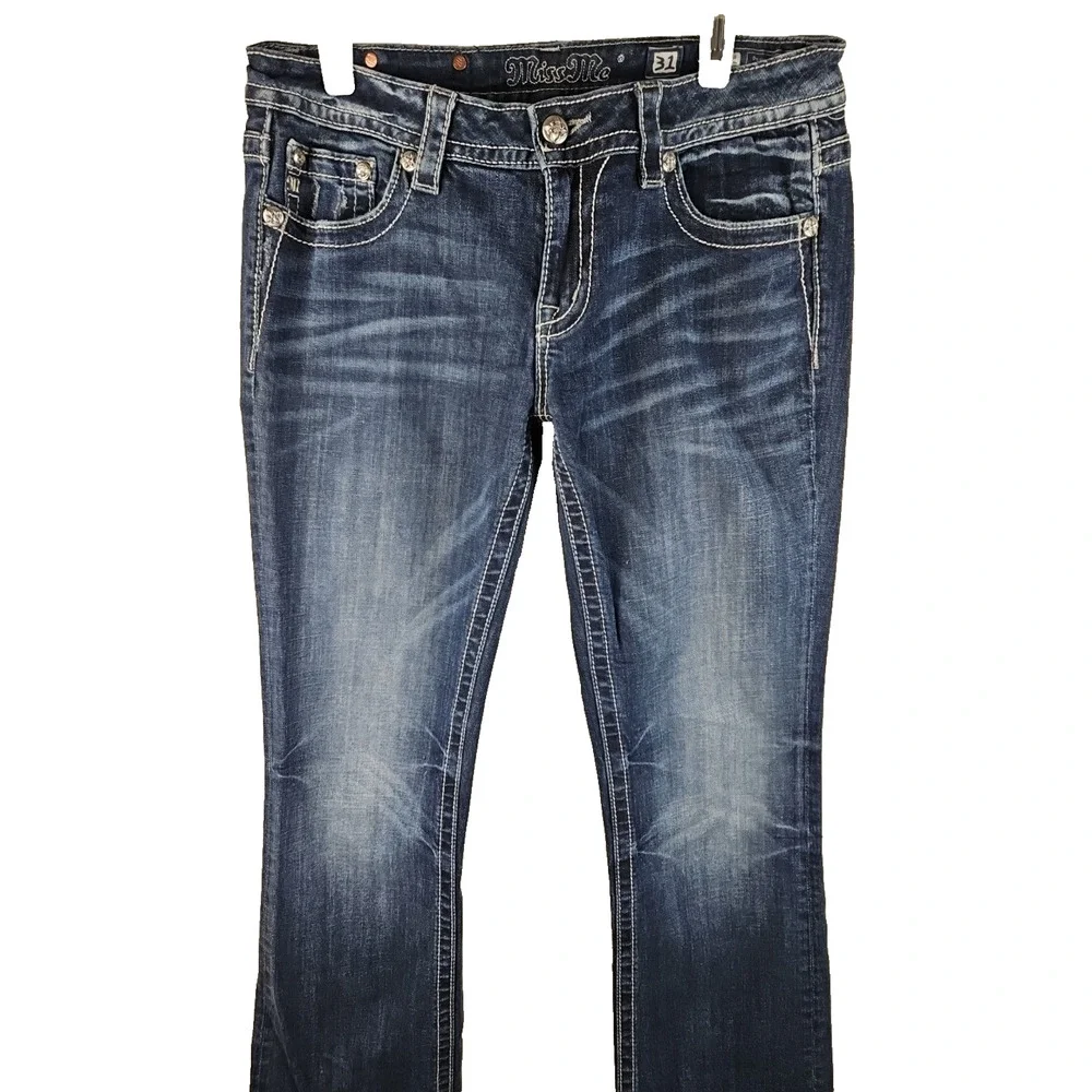 Miss Me Jeans 31 “Signature Boot” JP7054B Embellished Sequin Flap Pocket Jeans